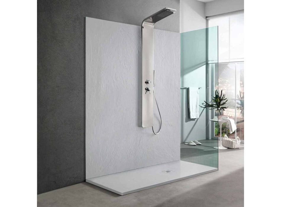 Sirtari modern i dushit Përfundon efektin e pllakës 170x80 në rrëshirë të bardhë - Sommo Viadurini