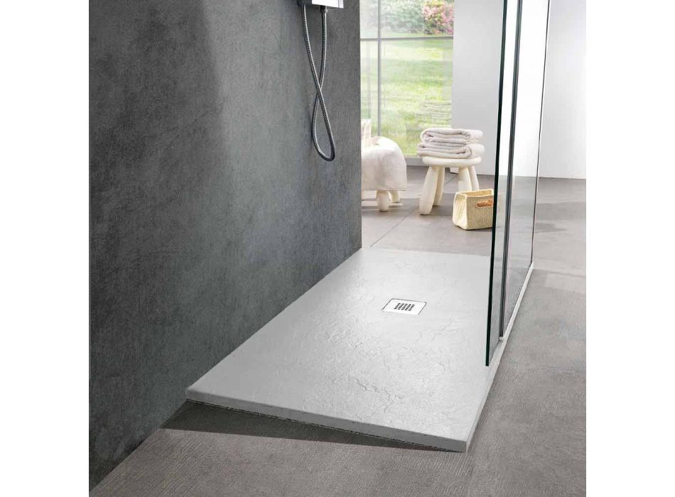 Sirtari modern i dushit me efektin e pllakës së rrëshirës së bardhë 140x90 - Sommo Viadurini