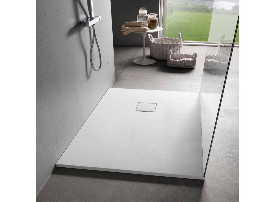 Tabaka dushi drejtkëndëshe moderne 100x80 cm në rrëshirë me efekt kadifeje - Estimo Viadurini