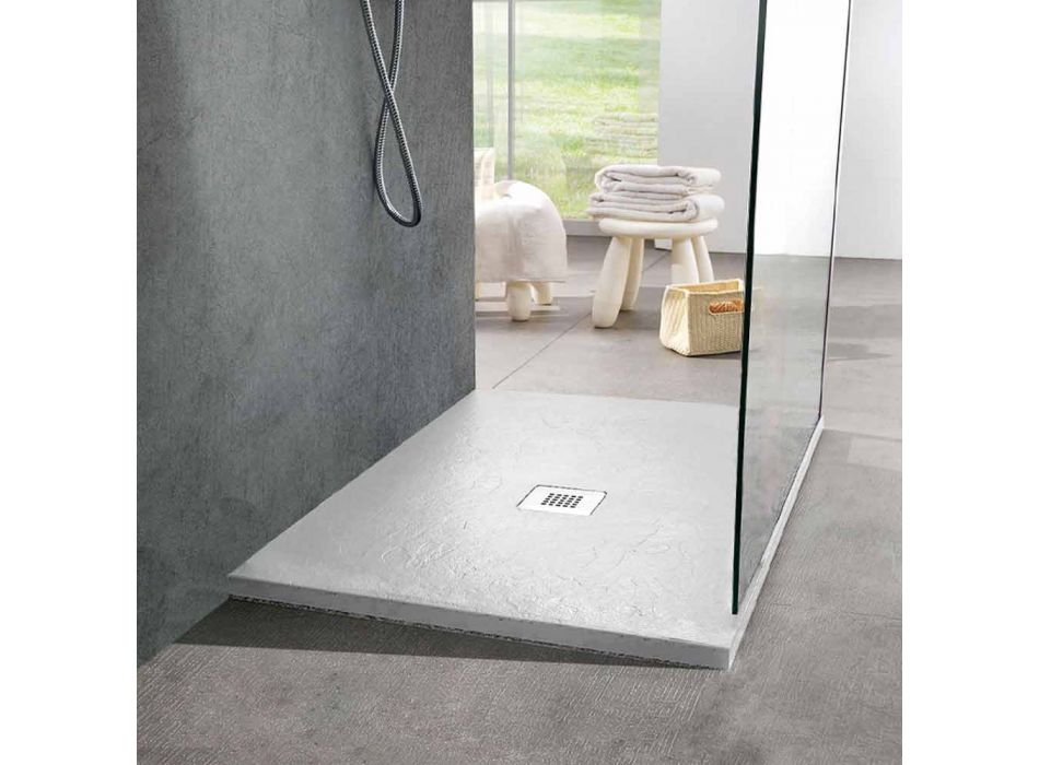 Tabaka dushi katror 80x80 në rrëshirë dhe çelik me efekt të pllakave të bardha - Sommo Viadurini