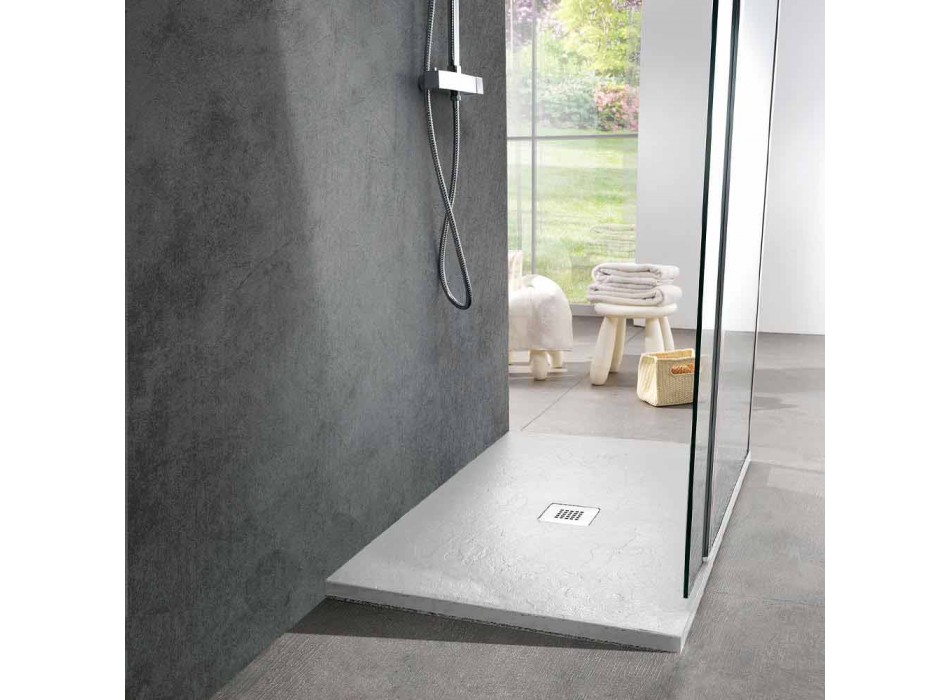 Tabaka dushi drejtkëndëshe 100x80 në efektin e pllakës së rrëshirës së bardhë - Sommo Viadurini