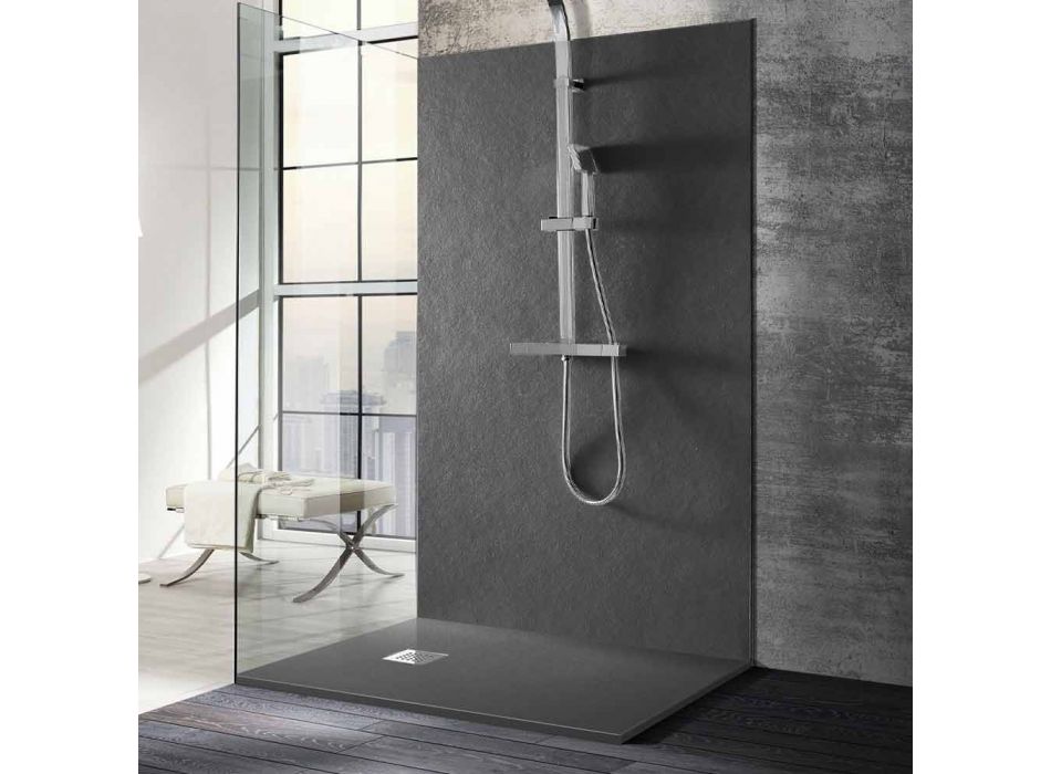 Tabaka dushi drejtkëndëshe 140x80 në rrëshirë me rrjetë çeliku - Domio Viadurini