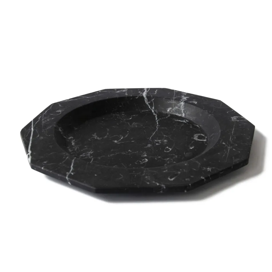 Pjatë e sheshtë me mermer sateni me dekorime të ndryshme dizajn luksoz italian - rodium Viadurini