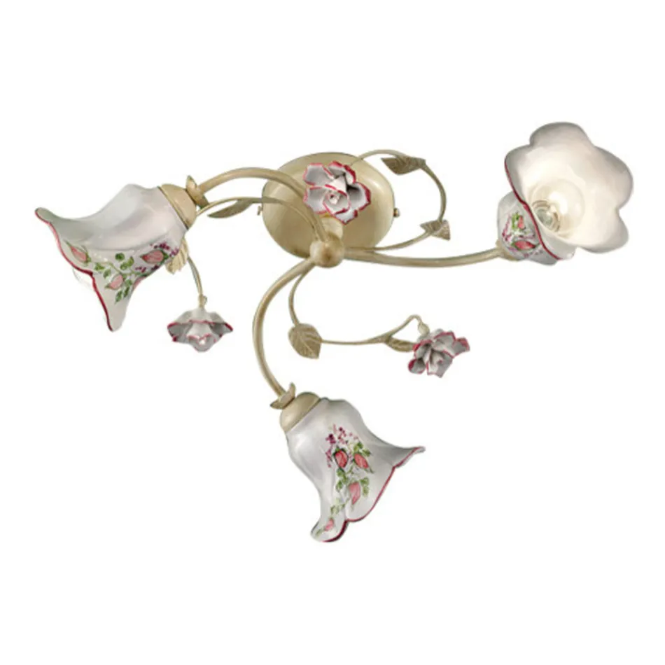 Llamba Tavani 3 Drita Me Tela E Kuqe E lyer me Dore Metal dhe Qeramike - Pisa Viadurini