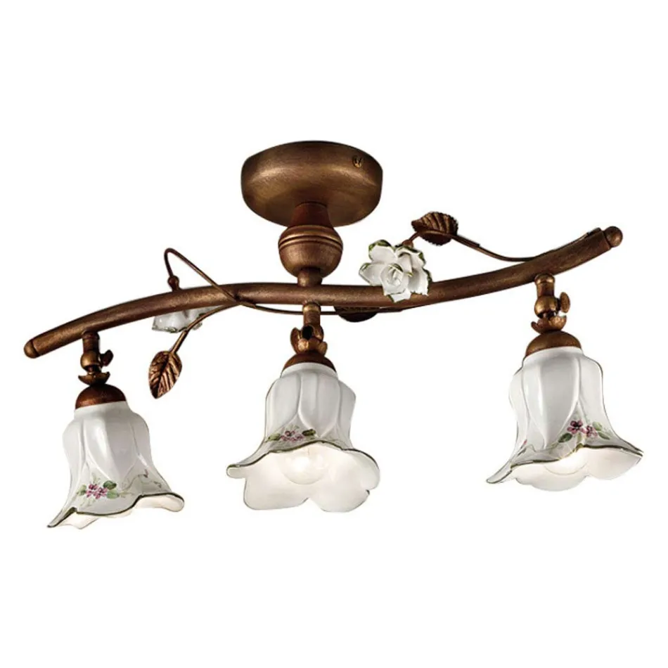 Llampa Tavani Artizane Qeramike 3 Drita me Dekorim Trëndafili - Pisa Viadurini