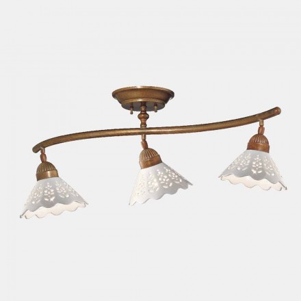 Llambë tavanesh 3 drita në tunxh dhe qeramikë të shpuar - Fiordipizzo nga Il Fanale Viadurini
