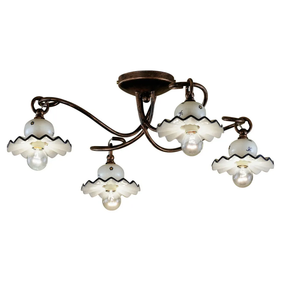 Llamba tavani me 3 ose 4 drita ne qeramike artizanale e dekoruar me dore - Rome Viadurini