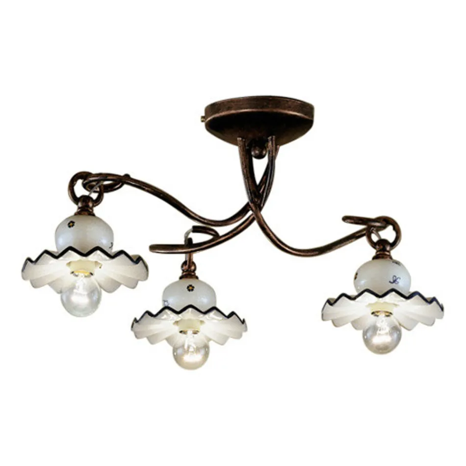 Llamba tavani me 3 ose 4 drita ne qeramike artizanale e dekoruar me dore - Rome Viadurini