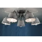 Llambë tavani me 3 ose 5 drita në qeramikë të pikturuar me dorë - qendisje - Ravenna Viadurini