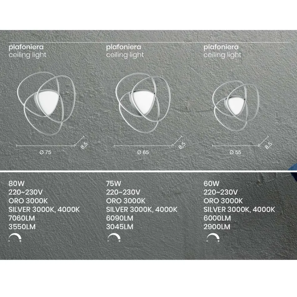 Llamba e tavanit Llambë muri LED me finiture metalike prej ari ose argjendi - Rosella Viadurini