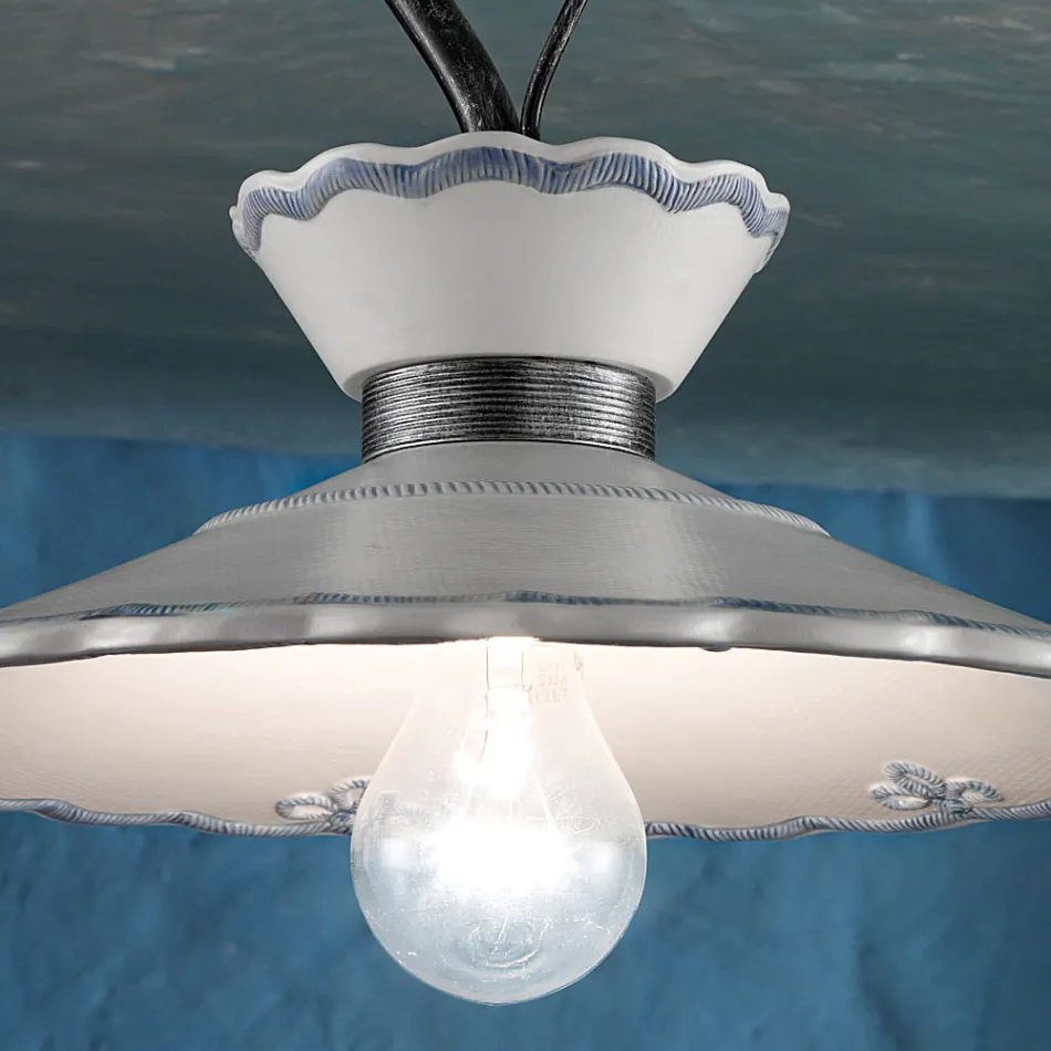 Llampa Tavani Artizanale në Qeramikë me Efekt Qëndisje Pikturë Dore - Ravenna Viadurini