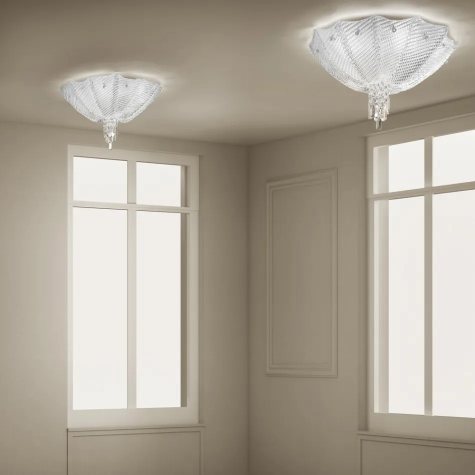 Llambë tavani veneciane prej xhami dhe metali e punuar me dorë e prodhuar në Itali - Fabiana Viadurini