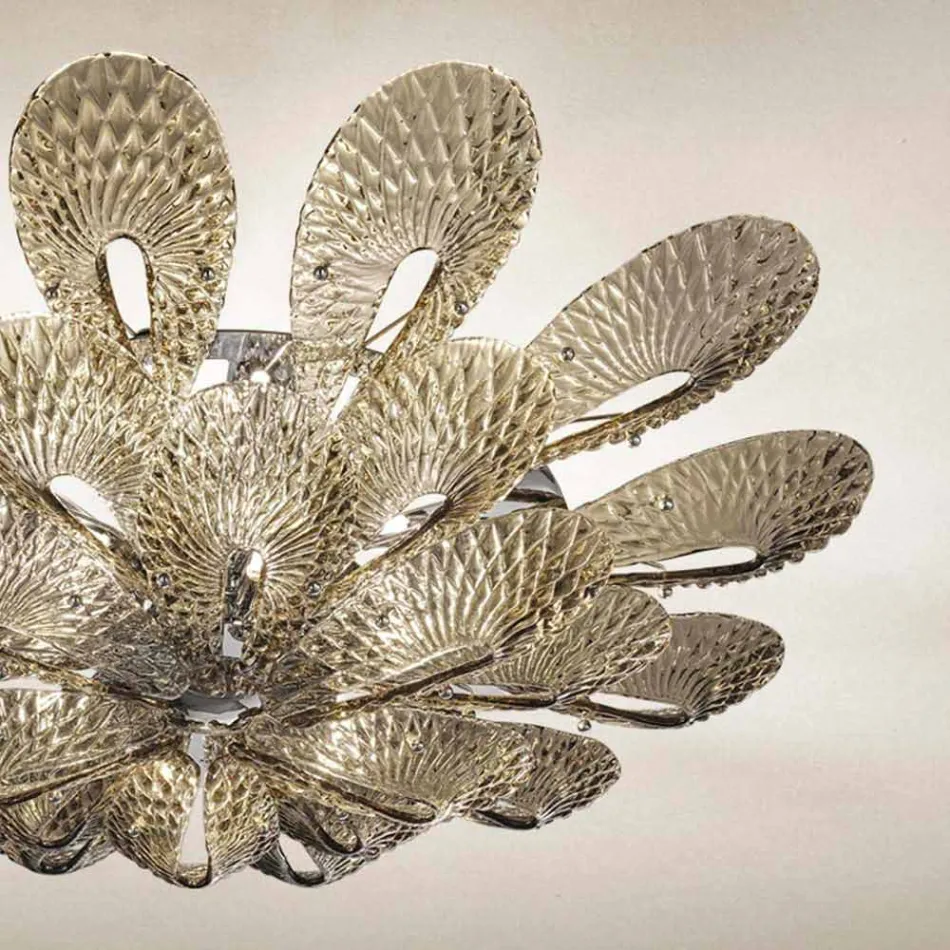 Llambë tavani artizanale në xham të tymosur venecian, prodhuar në Itali - Minos Viadurini