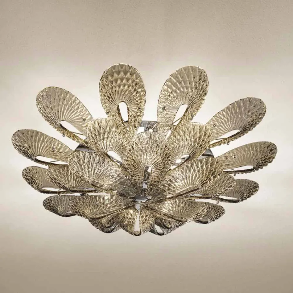 Llambë tavani artizanale në xham të tymosur venecian, prodhuar në Itali - Minos Viadurini