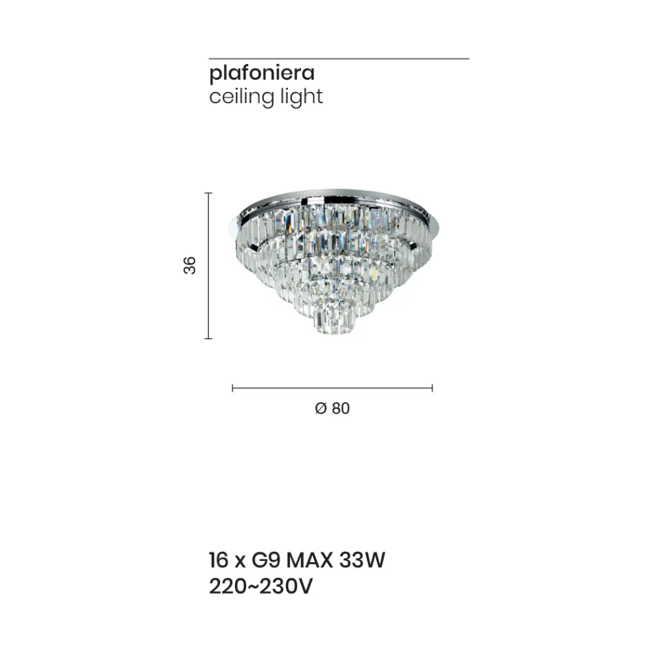 Llamba klasike tavani me varëse argjendi metalike dhe kristali - Jerome Viadurini