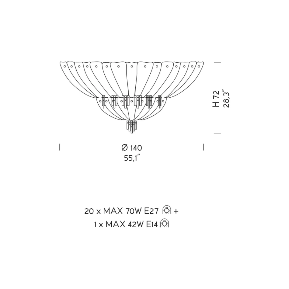 Llamba klasike e tavanit nga qelqi dhe metali Venecias Prodhuar në Itali - Fabiana Viadurini