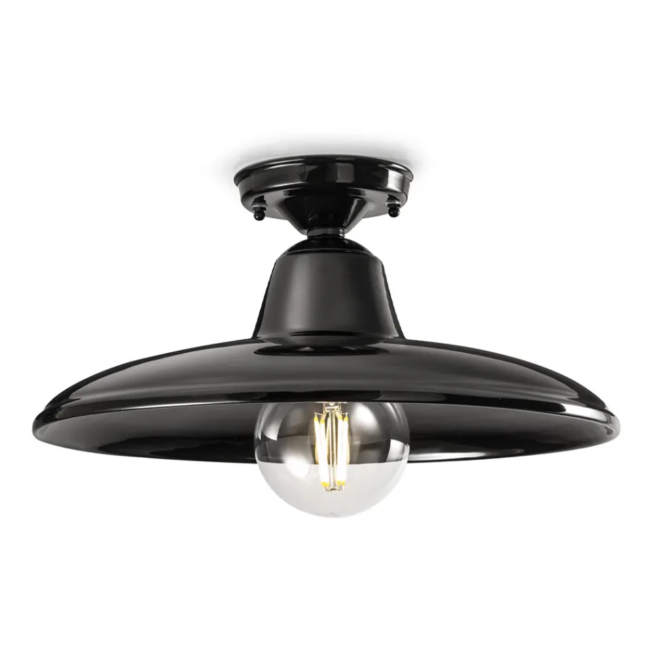 Llampa tavani prej qeramike dhe hekuri të zezë me dizajn Industrial Vintage - Bew Viadurini