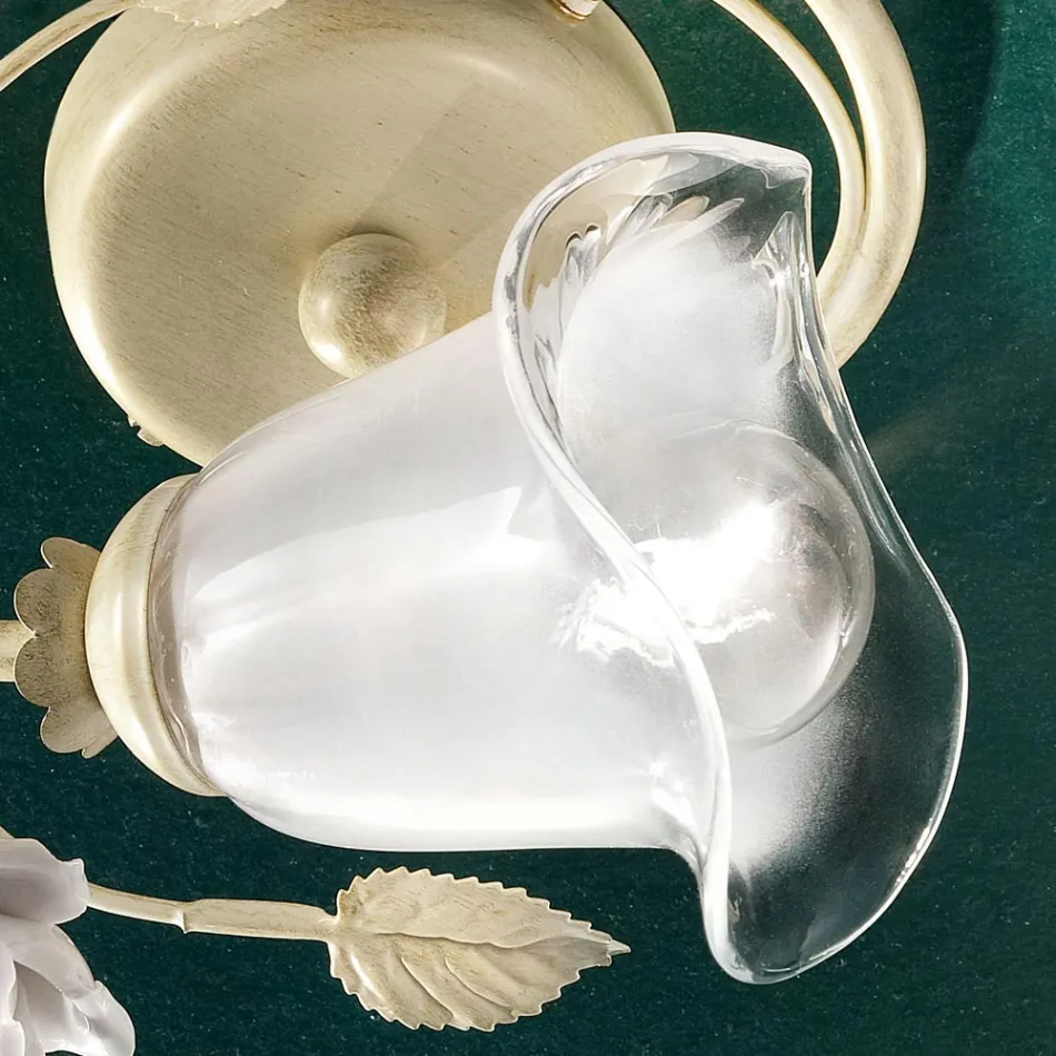 Llambë tavani me hekur, xham të rërë dhe trëndafila me dekorim qeramike - Siena Viadurini