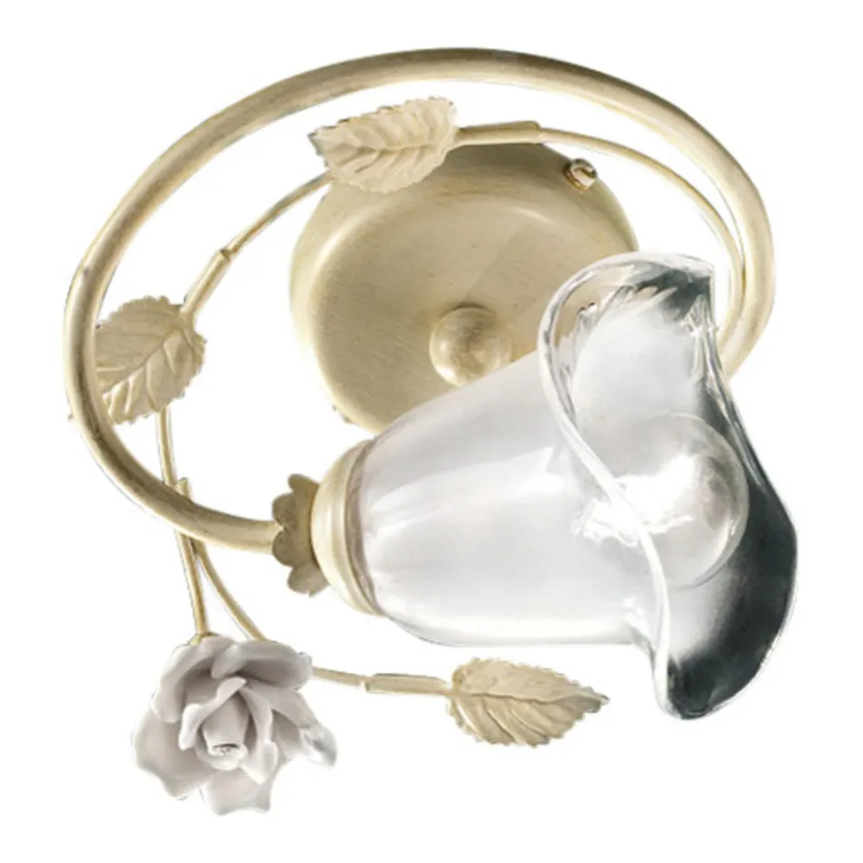 Llambë tavani me hekur, xham të rërë dhe trëndafila me dekorim qeramike - Siena Viadurini