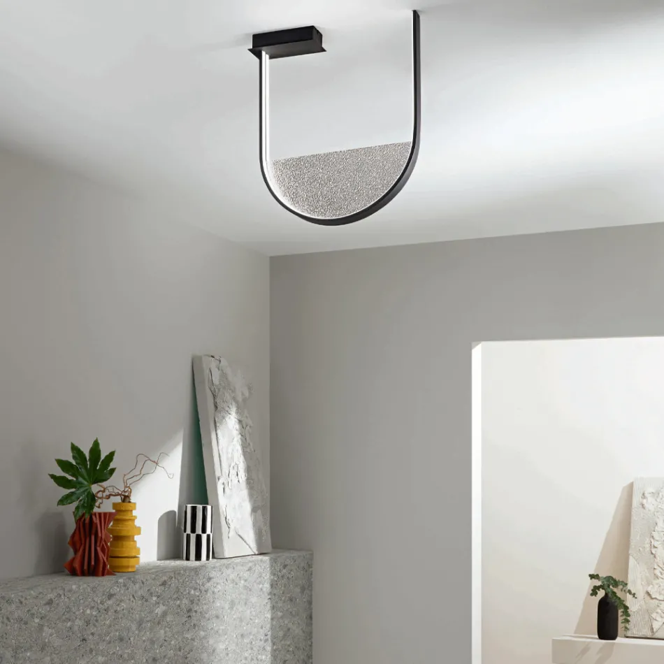 Llambë tavani në metal të lyer dhe futje e lëvizshme në xhami të grimcuar - Catalpa Viadurini