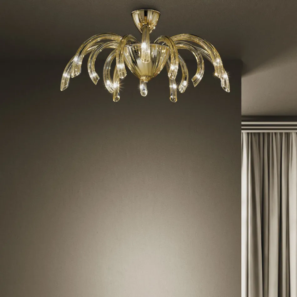 Llambë tavani veneciane prej xhami dhe metali e punuar me dorë në Itali - Jason Viadurini