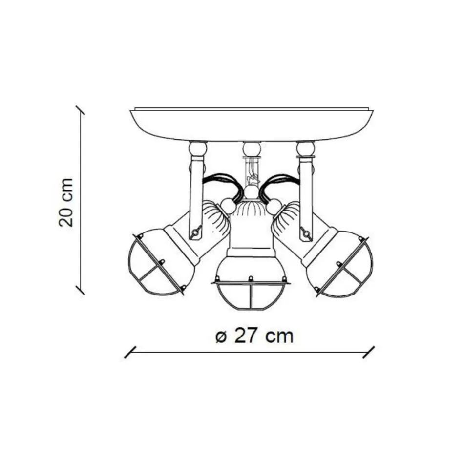 Dritë tavani industriale 3 llamba në hekur dhe qeramikë e punuar me dorë - papafingo Viadurini