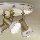 Llamba tavani e rrumbullakët 3 dritat e vëmendjes në tunxh dhe qeramike e lyer me dorë - Savona Viadurini