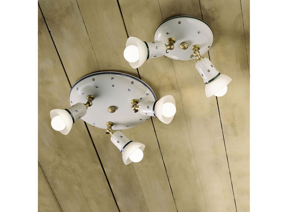 Llambë tavani të rrumbullakëta me 2 ose 3 ndriçues bronzi dhe qeramike e lyer me dorë - Savona Viadurini