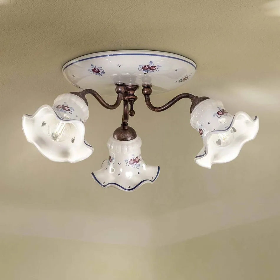 Llamba tavani artizanale e cilësisë së mirë me hekur dhe qeramikë e dekoruar me dorë - Chieti Viadurini