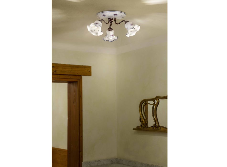 Llamba tavani artizanale e cilësisë së mirë me hekur dhe qeramikë e dekoruar me dorë - Chieti Viadurini