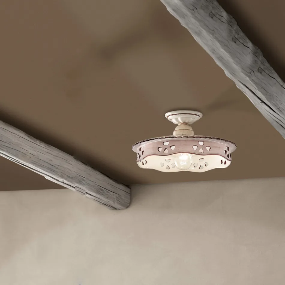 Llambë tavani vintage prej qeramike dhe hekuri të punuar me dorë 2 përmasa - Alessandria Viadurini