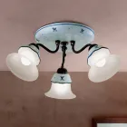 Llambë tavani vintage prej hekuri, qelqi dhe qeramike e dekoruar me dorë - Ferrara Viadurini