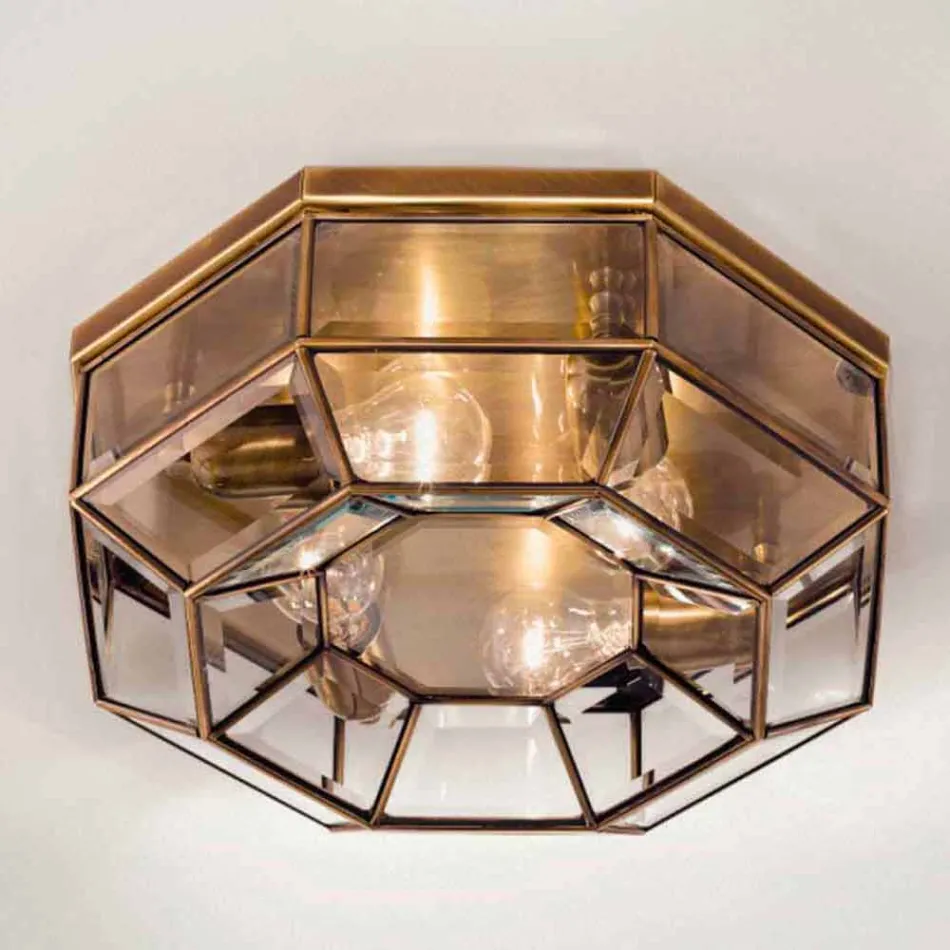 Llambë tavan e cilësisë së mirë në bronz dhe qelq të djegur me madhësi 2 - Lidhur nga Il Fanale Viadurini