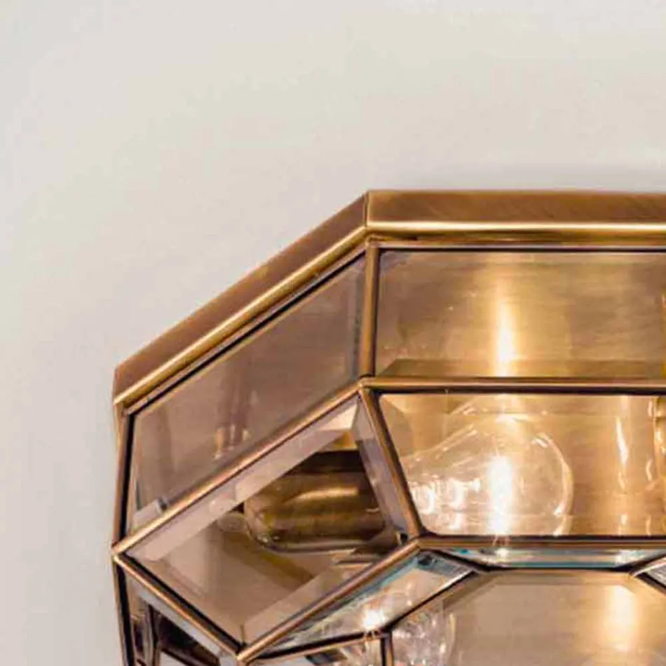 Llambë tavan e cilësisë së mirë në bronz dhe qelq të djegur me madhësi 2 - Lidhur nga Il Fanale Viadurini