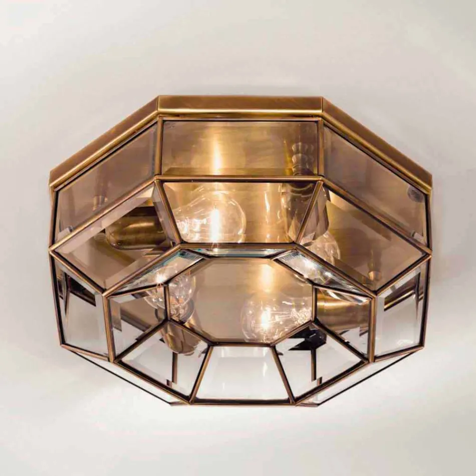 Llambë tavan e cilësisë së mirë në bronz dhe qelq të djegur me madhësi 2 - Lidhur nga Il Fanale Viadurini