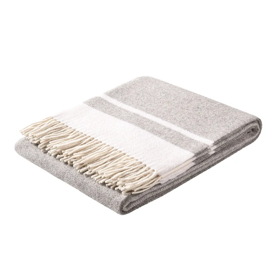 Plaid me përzierje leshi ultra të butë dhe me gëzof Prodhuar në Itali - Caldoso Viadurini