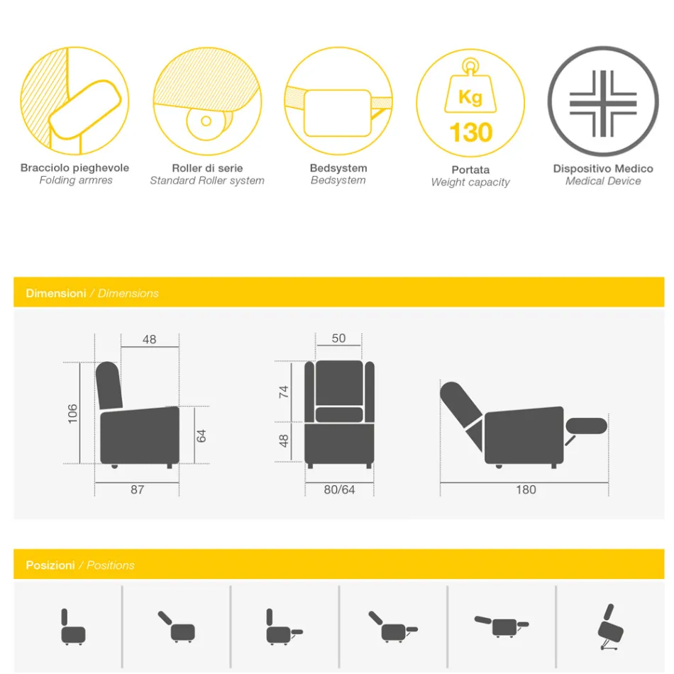 Karrige ashensore me 2 motorë dhe funksione ashensore/relaksuese/krevat Prodhuar në Itali - Giorgia Viadurini