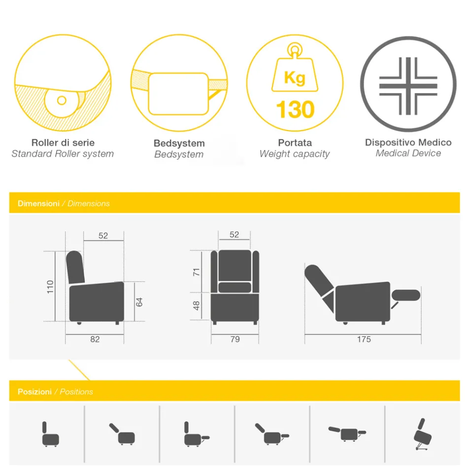 Kolltukë Fabric Lift me funksione ngritëse, relaksuese dhe shtrati - Romina Viadurini