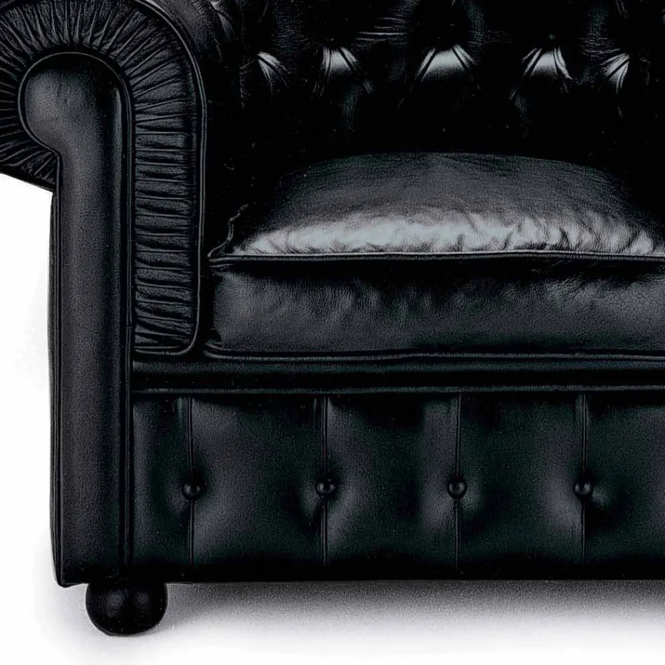 Kolltuk klasik i mbuluar me lëkurë me këmbë druri të prodhuara në Itali - Idra Viadurini