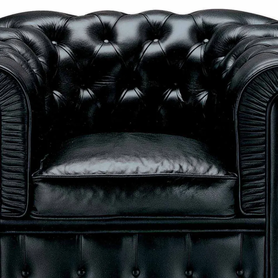 Kolltuk klasik i mbuluar me lëkurë me këmbë druri të prodhuara në Itali - Idra Viadurini