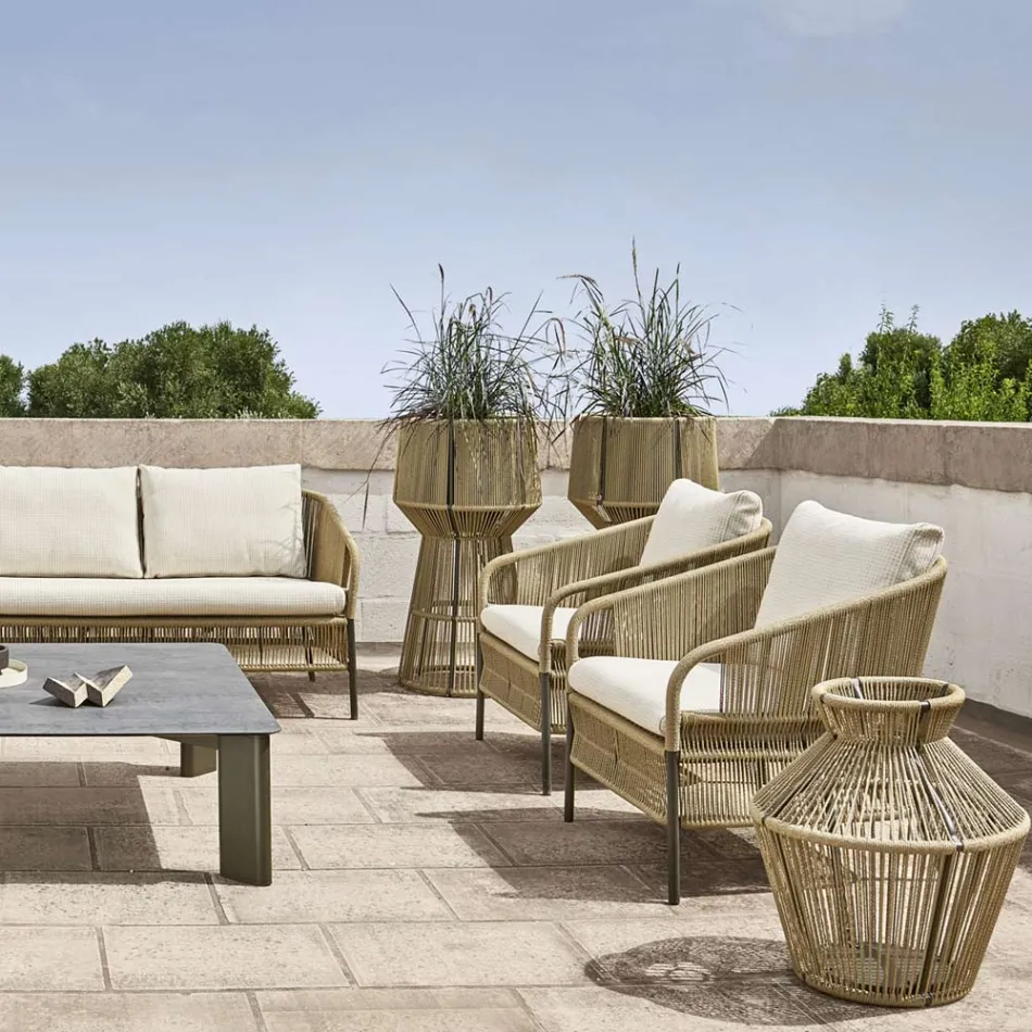 Kolltukë në natyrë me sedilje dhe jastëkë të endura - Kriket nga Varaschin Viadurini