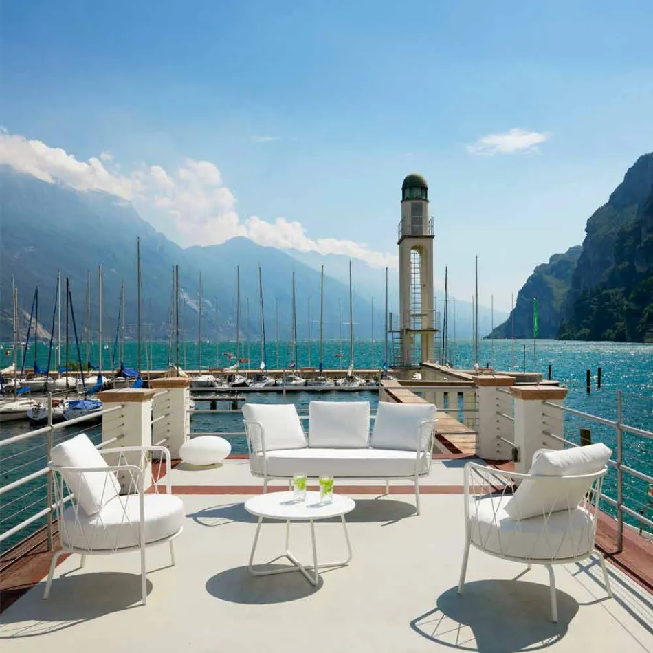 Kolltuk i jashtëm modern në metal të pikturuar dhe pëlhurë të bërë në Itali - Olma Viadurini