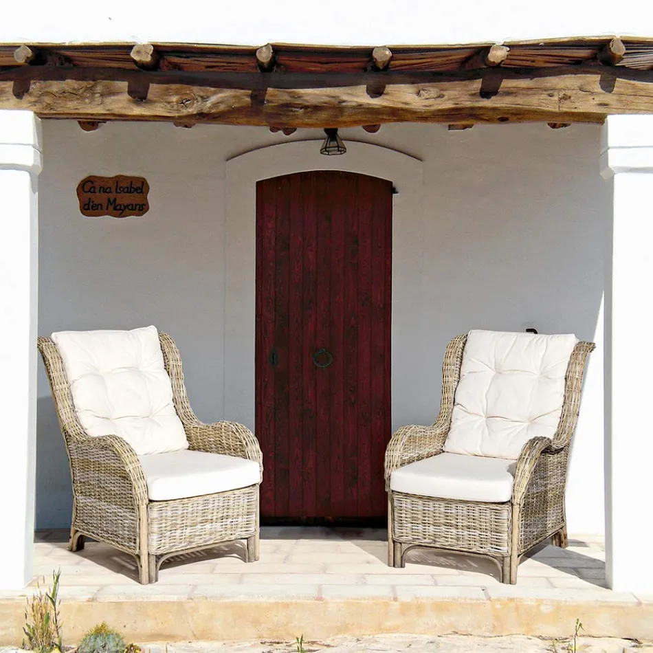 Kolltuku i kopshtit në bastun prej palme kacavjerrëse natyrale për jashtë me jastëkë - Supreme Viadurini