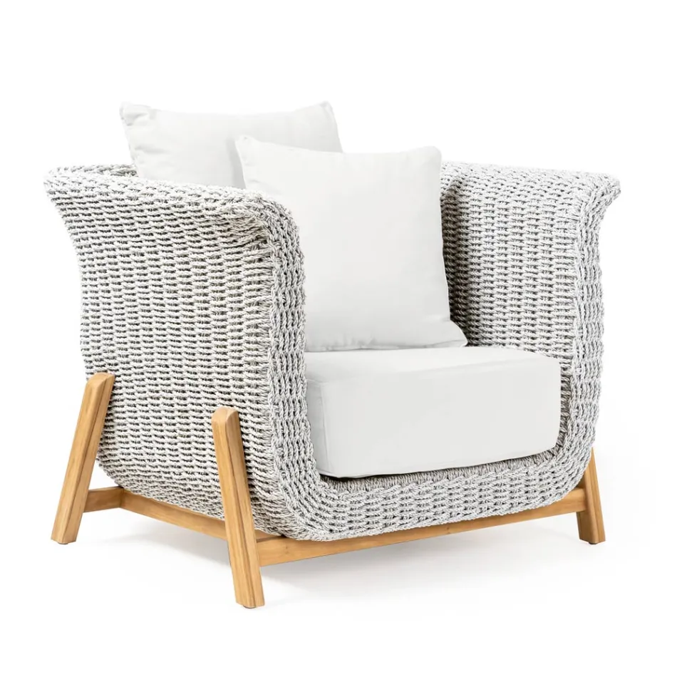 Karrige e Kopshtit Teak and Rope Weave - Arjuna Viadurini