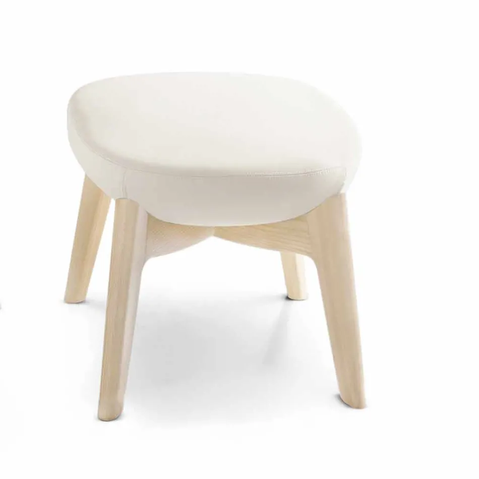 Kolltuk i dhomës së ndenjes me mbështetëse këmbësh në lëkurë dhe dru i bërë në Itali - Flutura Viadurini