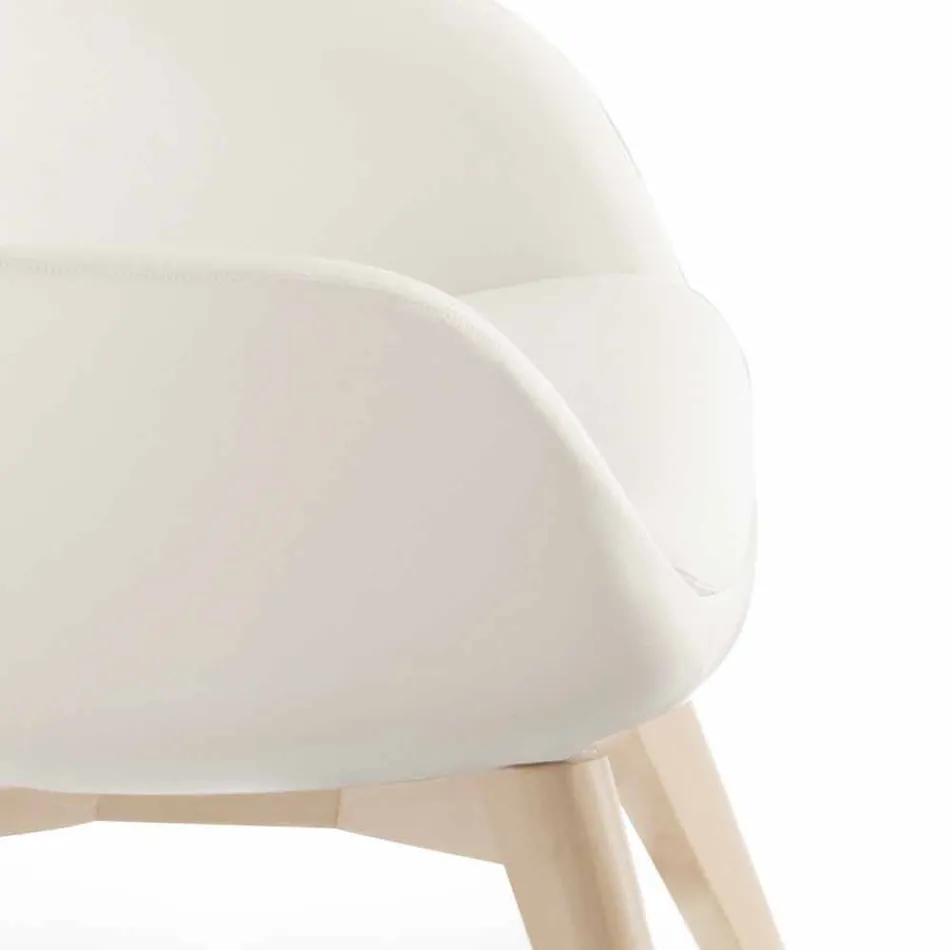 Kolltuk i dhomës së ndenjes me mbështetëse këmbësh në lëkurë dhe dru i bërë në Itali - Flutura Viadurini