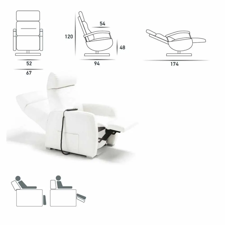 Kolltuk me dy rrota kthyese motorike Cassia, dizajn modern prodhuar në Itali Viadurini