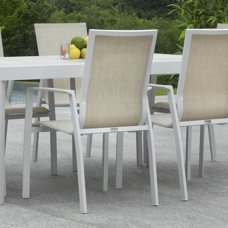 Karrige kopshti e stivueshme në tekstile dhe alumin - Foglio Viadurini