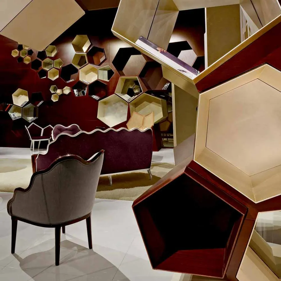 Kolltuk në pëlhurë dhe dizajn të ngurtë druri, i bërë në Itali, Begga Viadurini