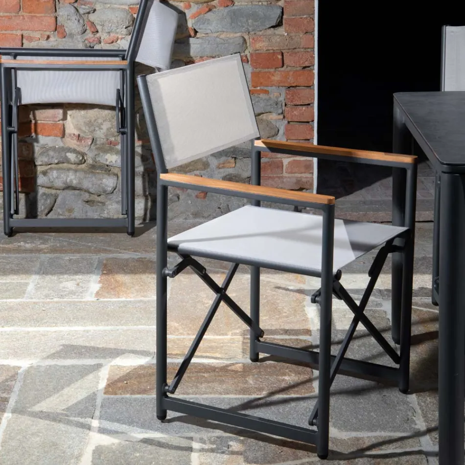 Karrige Drejtorie E punuar nga Alumini, Tekstili dhe Mbështetja e Krahit prej Tik - Tenda Viadurini